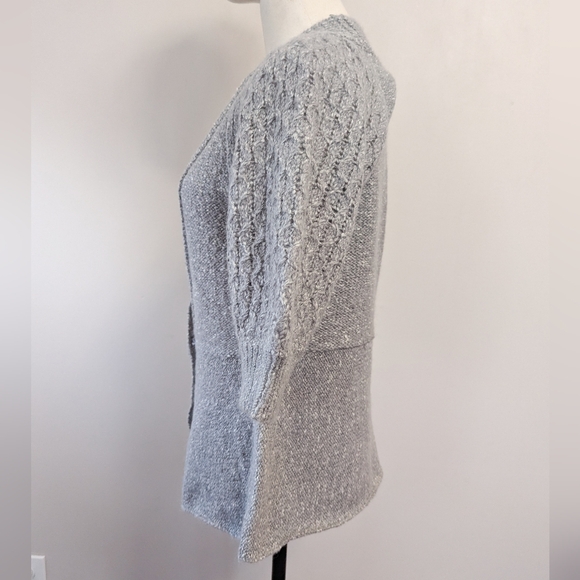 Grey Puff Sleeve Alpaca Blend Sweater Peplum V-neck - Picture 3 of 11